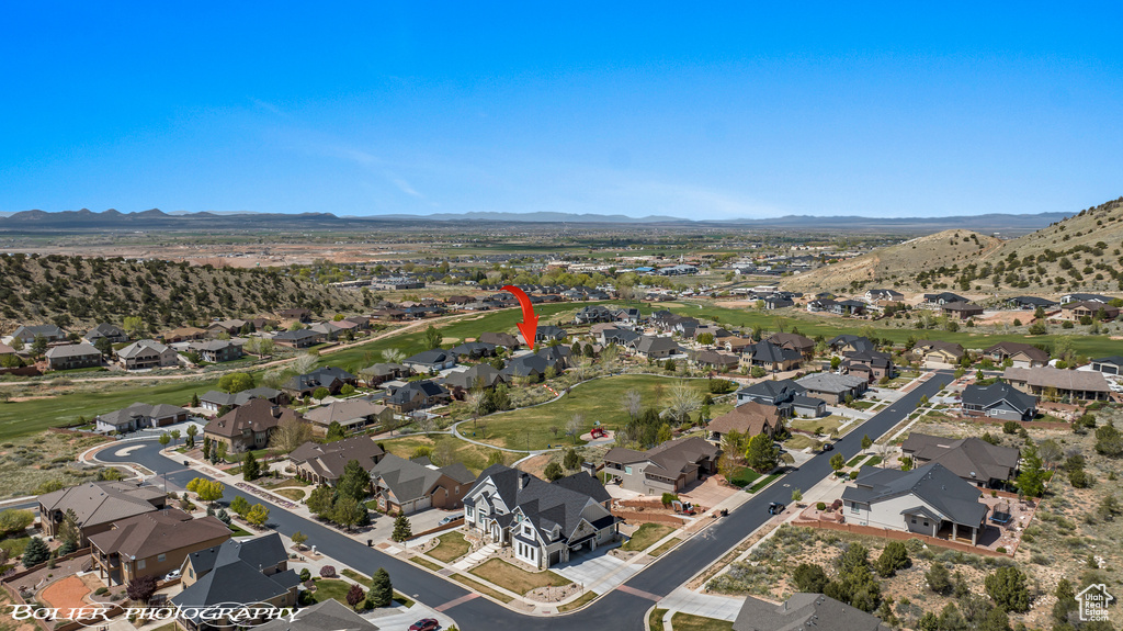 Aerial view with a residential view and a mountain view