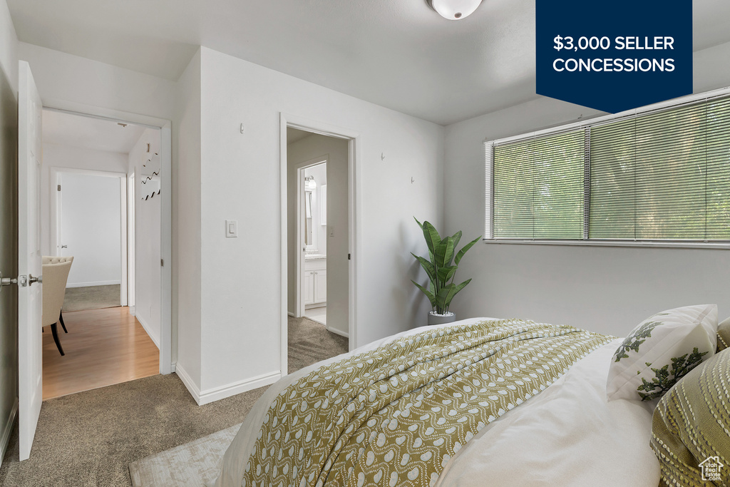 Bedroom with carpet and baseboards