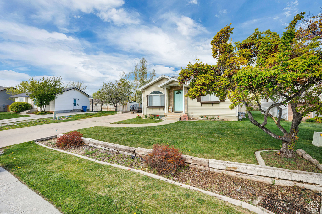 View of front of house featuring concrete driveway and a front yard