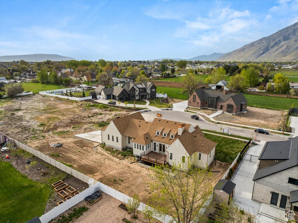 Aerial view with a residential view and a mountain view