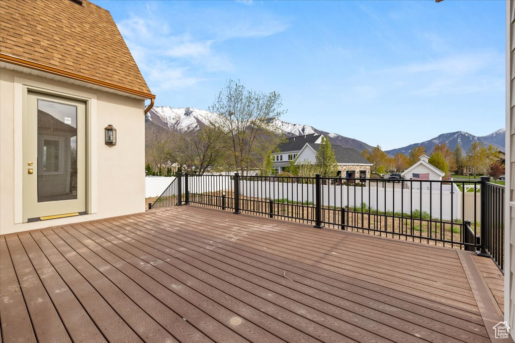 Deck featuring a mountain view