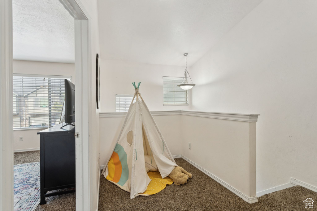 Playroom with carpet floors, baseboards, and plenty of natural light
