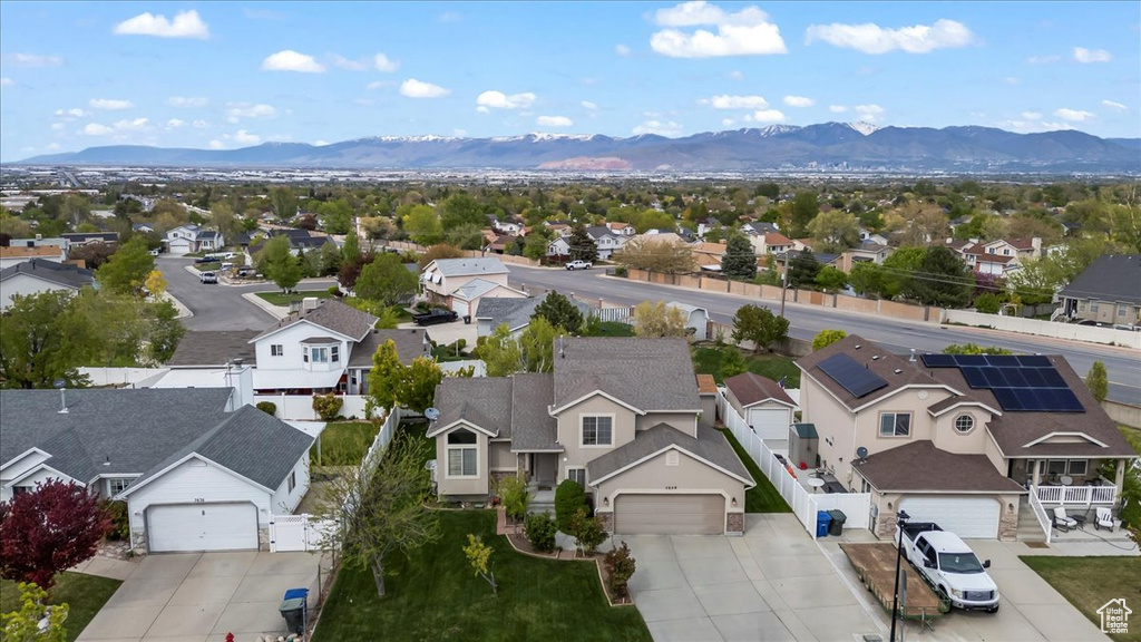 Bird's eye view with a mountain view and a residential view