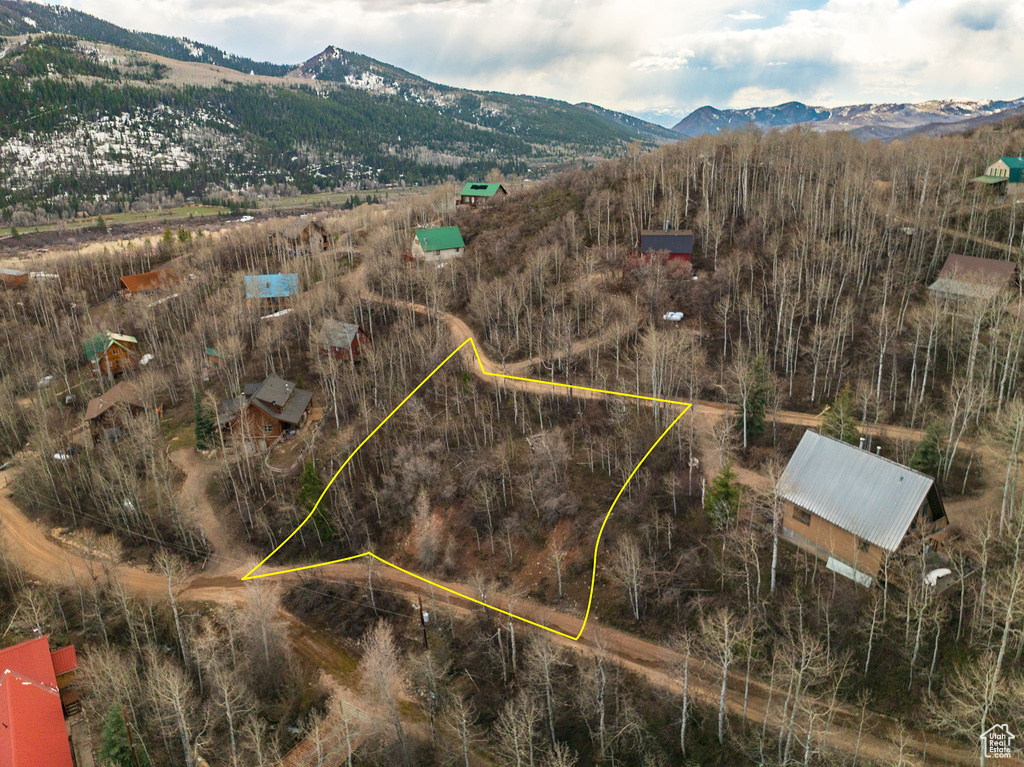 Drone / aerial view featuring a mountain view