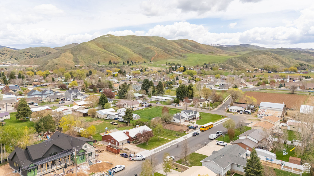 Aerial view featuring a residential view and a mountain view