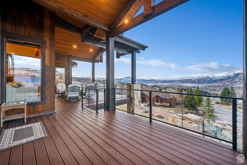 Wooden terrace with a mountain view