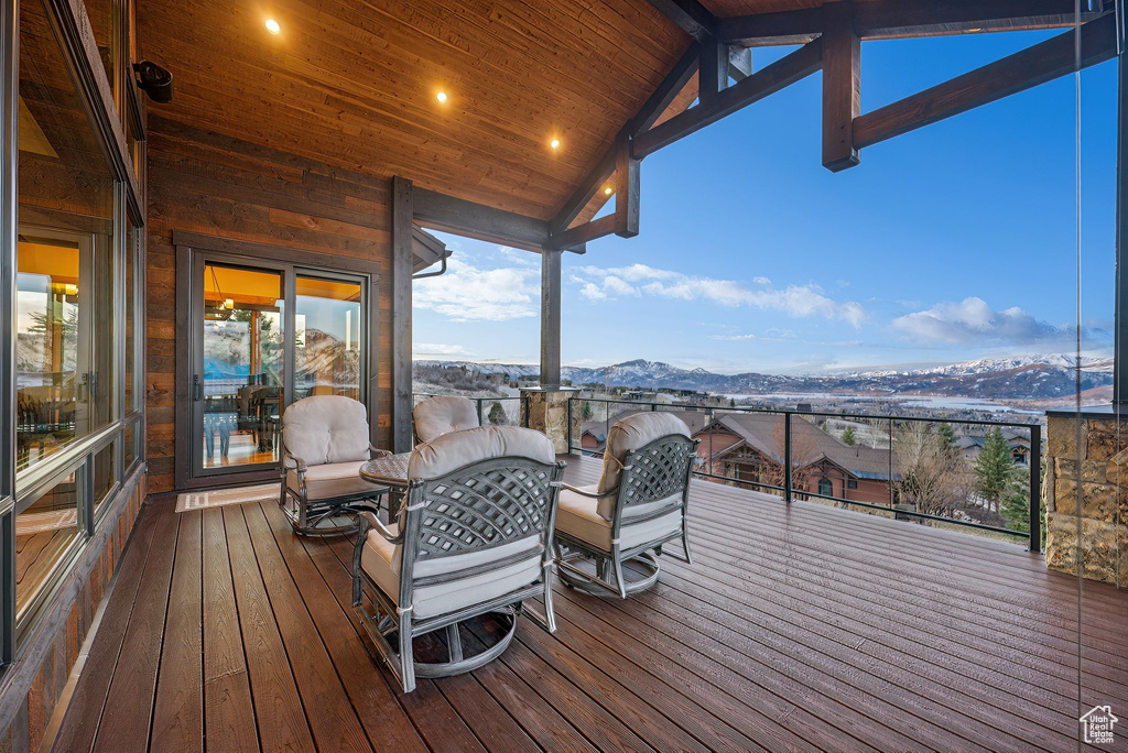 Wooden deck with a mountain view