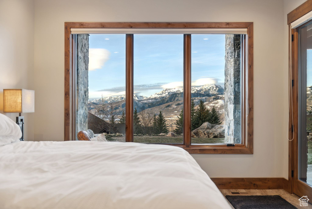 Bedroom featuring a mountain view