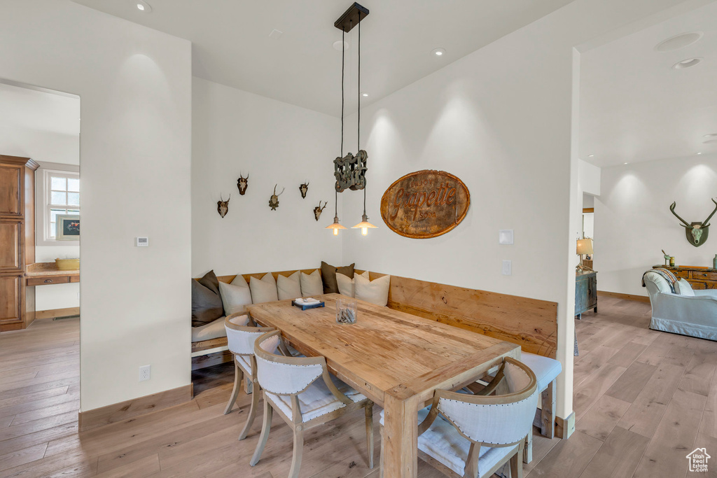 Dining room featuring recessed lighting and light wood-style flooring
