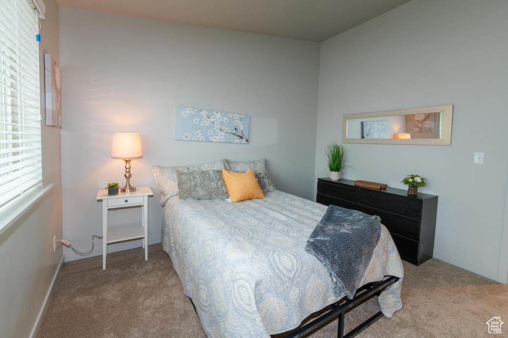 Bedroom with carpet floors and baseboards