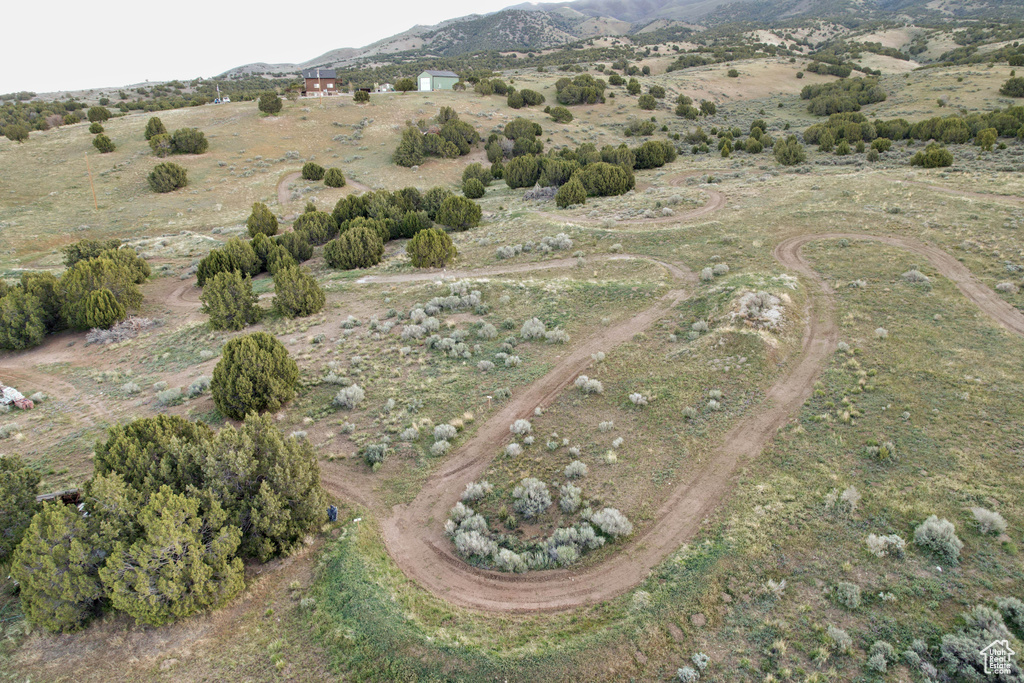 Aerial view with a mountain view and a rural view