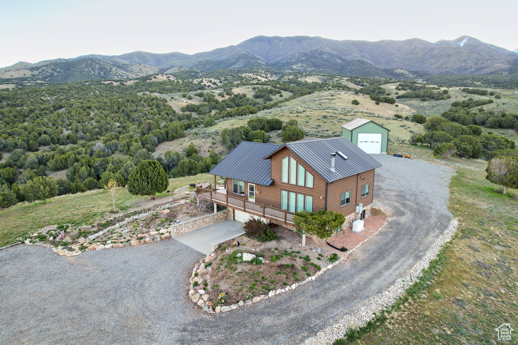 Aerial view featuring a mountain view