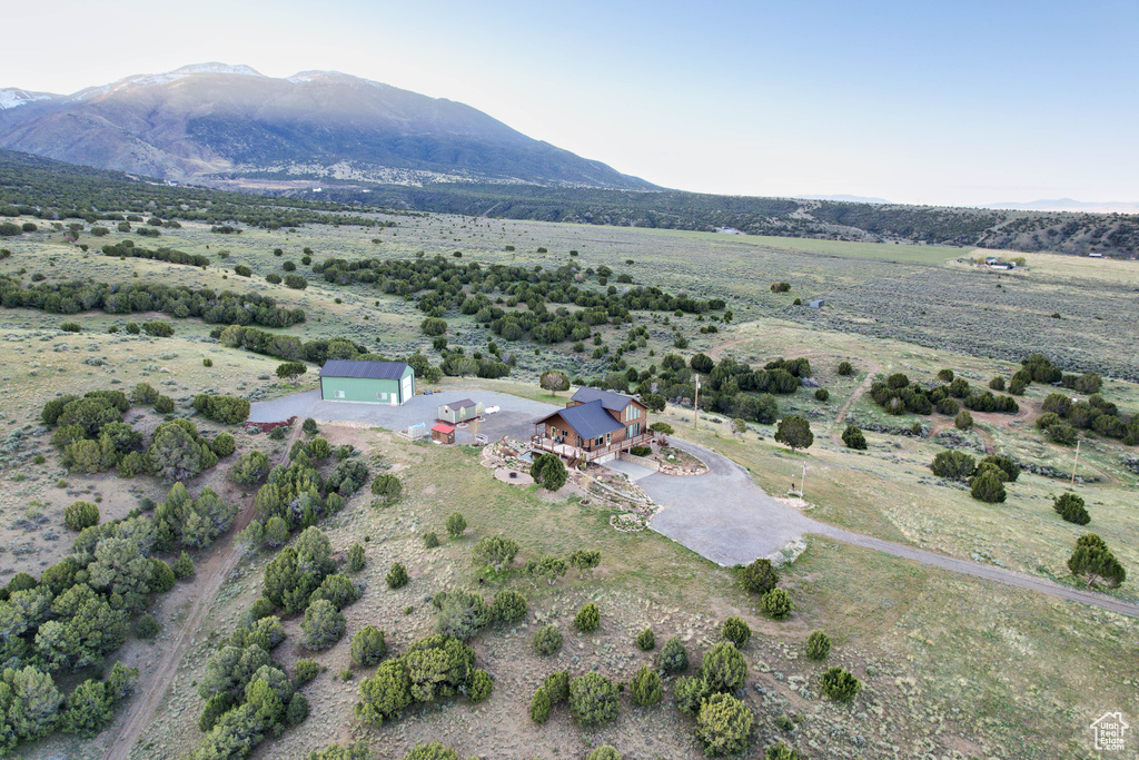 Aerial view featuring a mountain view and a rural view