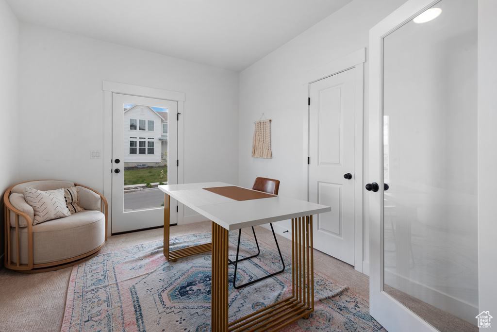 Office area with light carpet