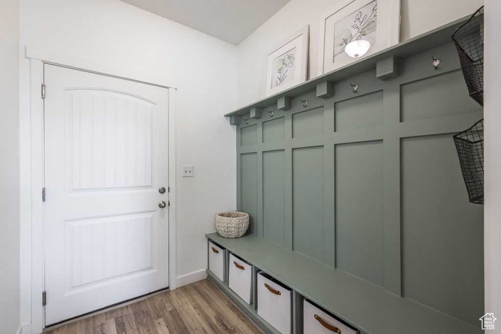 Mudroom featuring light wood-type flooring