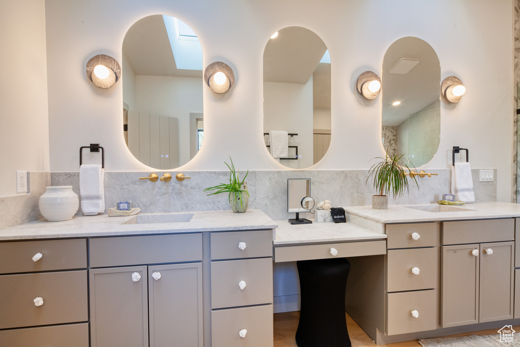Bathroom featuring backsplash and vanity