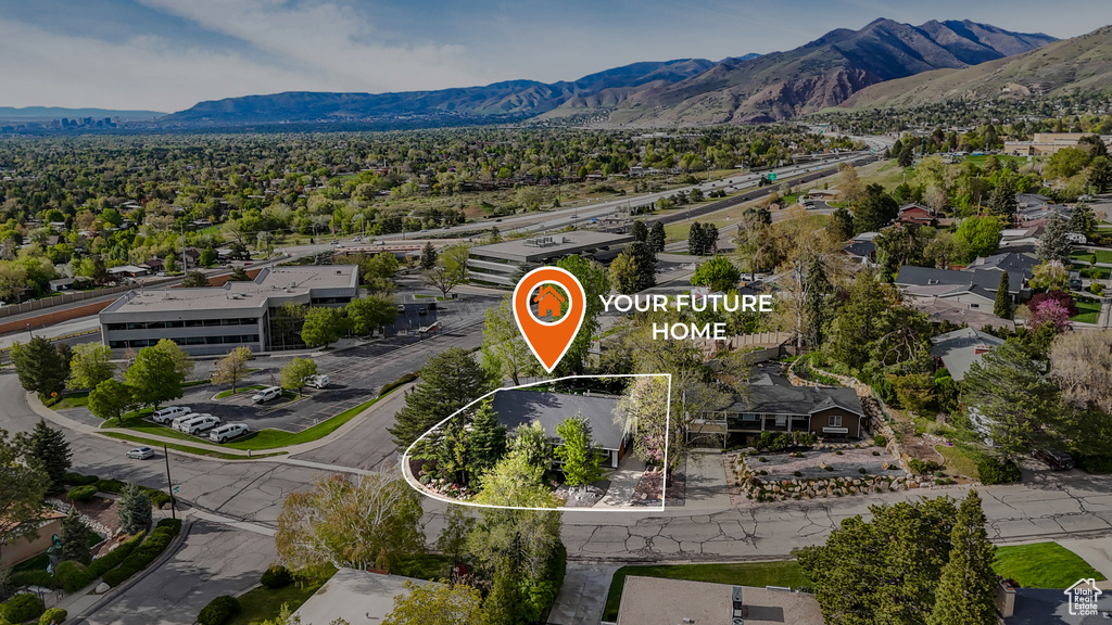 Drone / aerial view featuring a mountain view