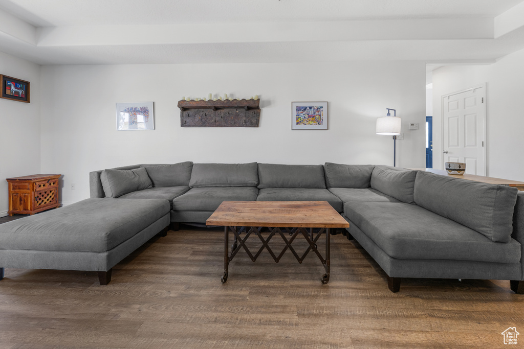 Living area with wood finished floors