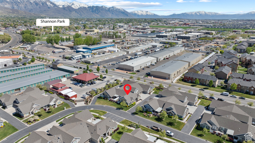 Drone / aerial view featuring a mountain view and a residential view
