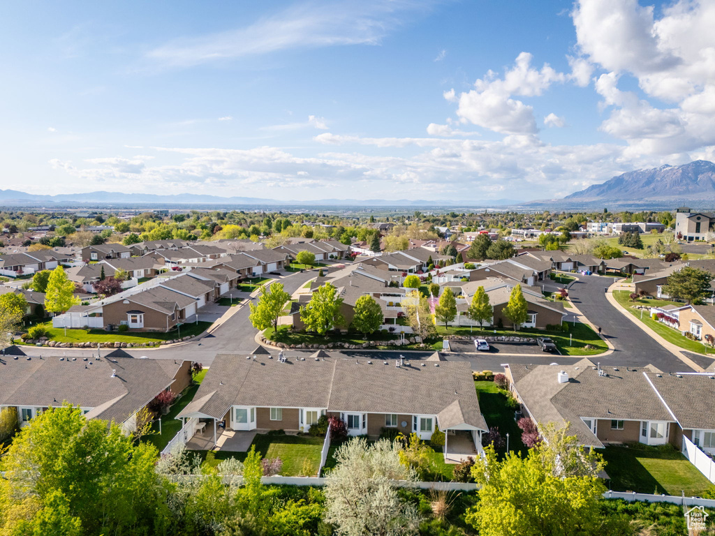 Aerial view featuring a mountain view and a residential view