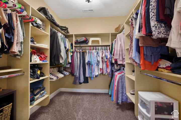 Walk in closet with carpet floors and visible vents