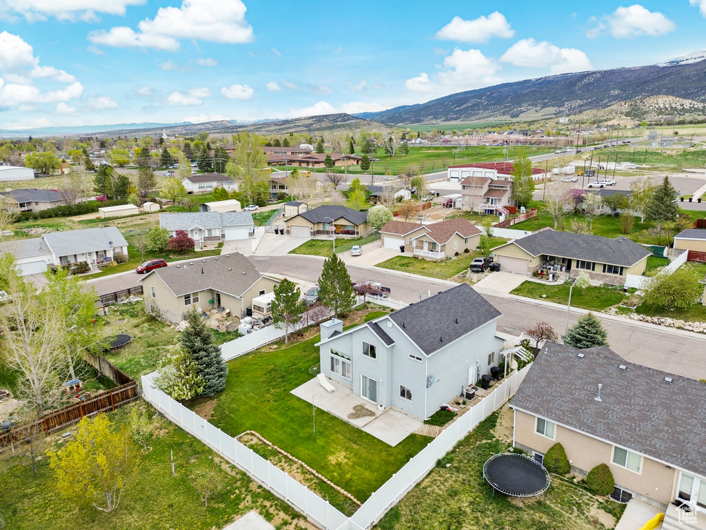 Aerial view featuring a residential view and a mountain view