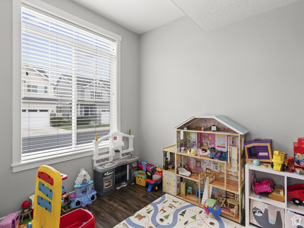 Playroom with wood finished floors