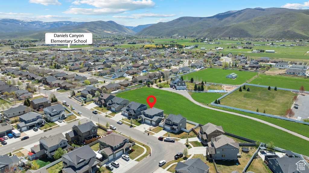 Bird's eye view featuring a mountain view and a residential view