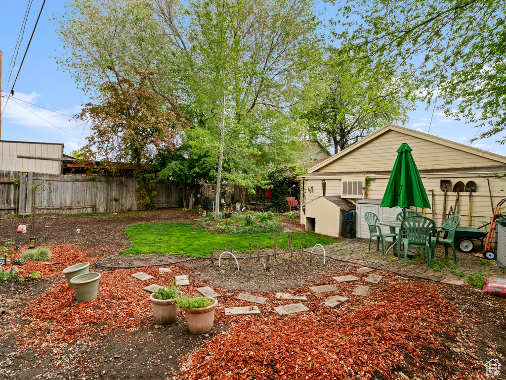 View of yard with a fenced backyard