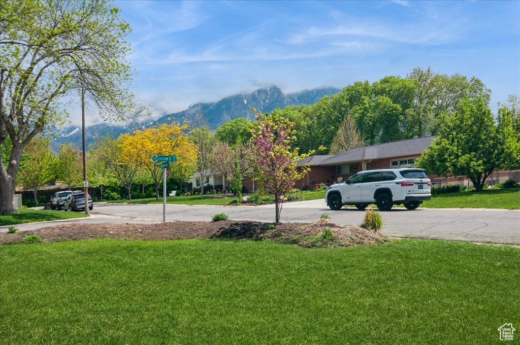 View of yard with a mountain view