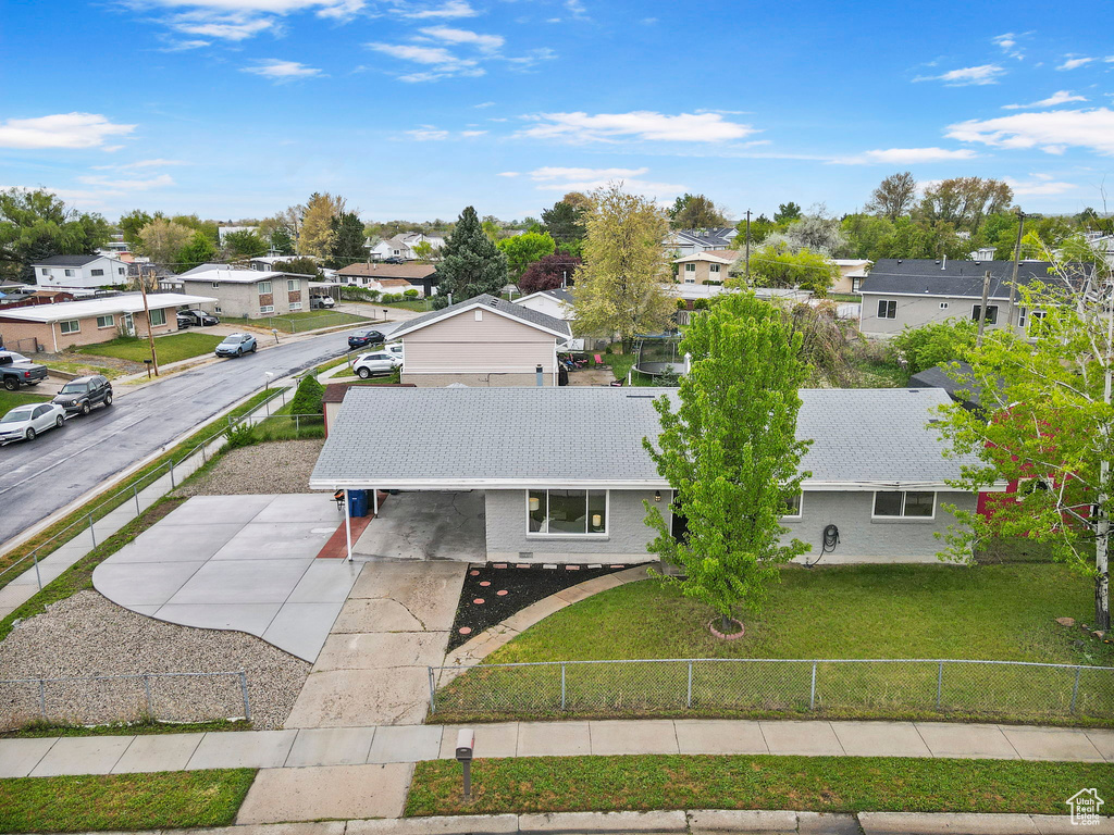 Birds eye view of property with a residential view