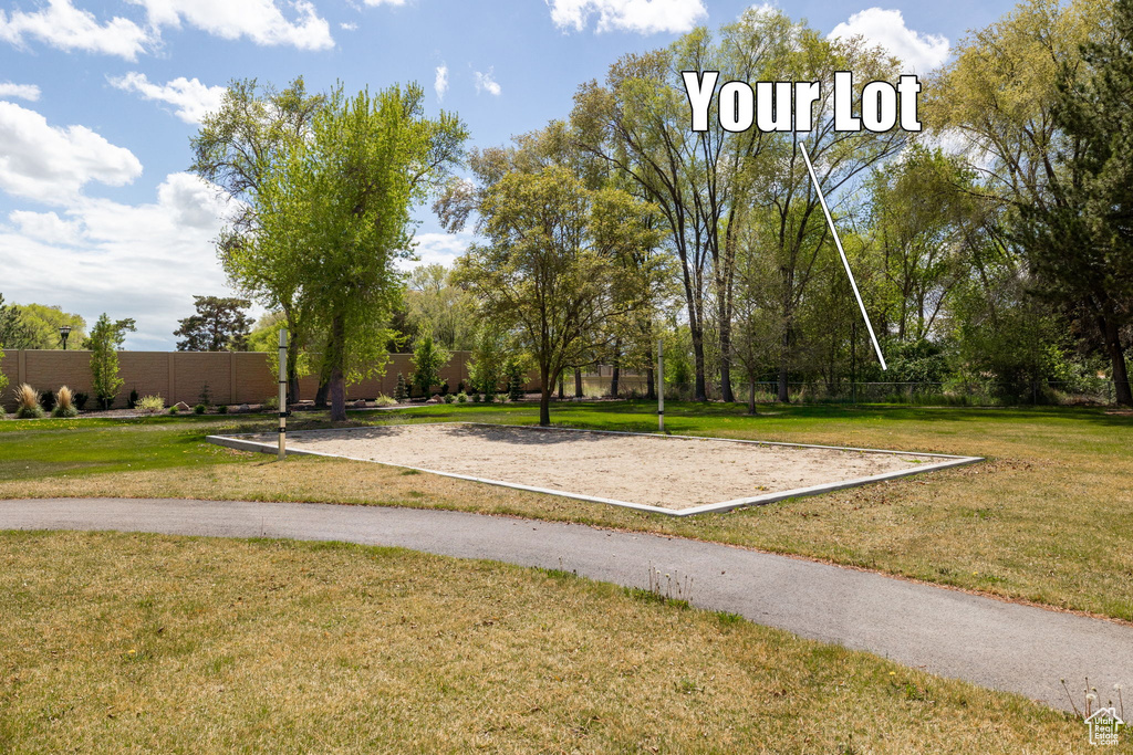 Surrounding community with fence and a yard