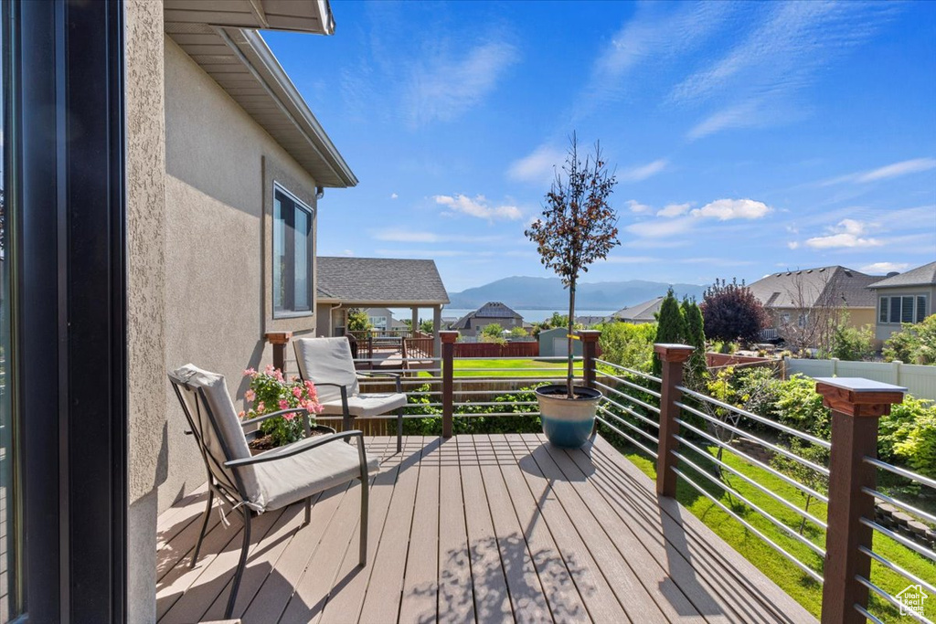 Wooden terrace with a mountain view