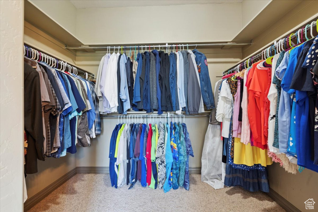 Spacious closet featuring carpet flooring