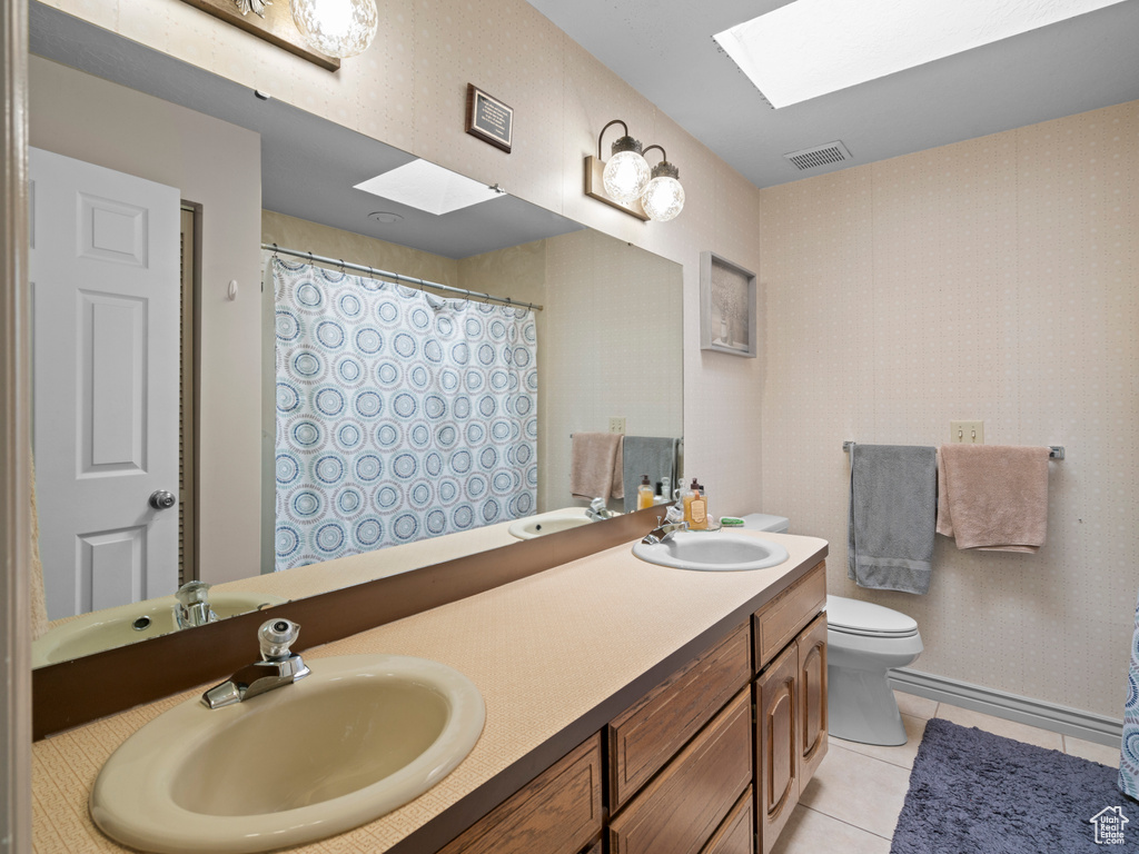 Full bathroom with tile patterned floors, visible vents, and a sink