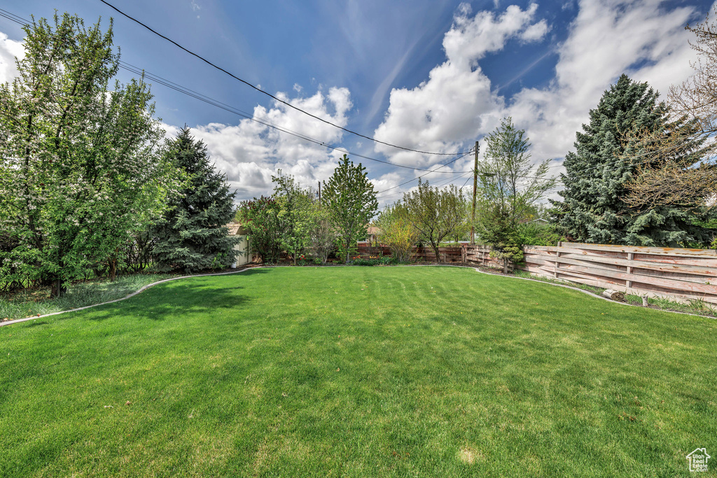 View of yard featuring a fenced backyard
