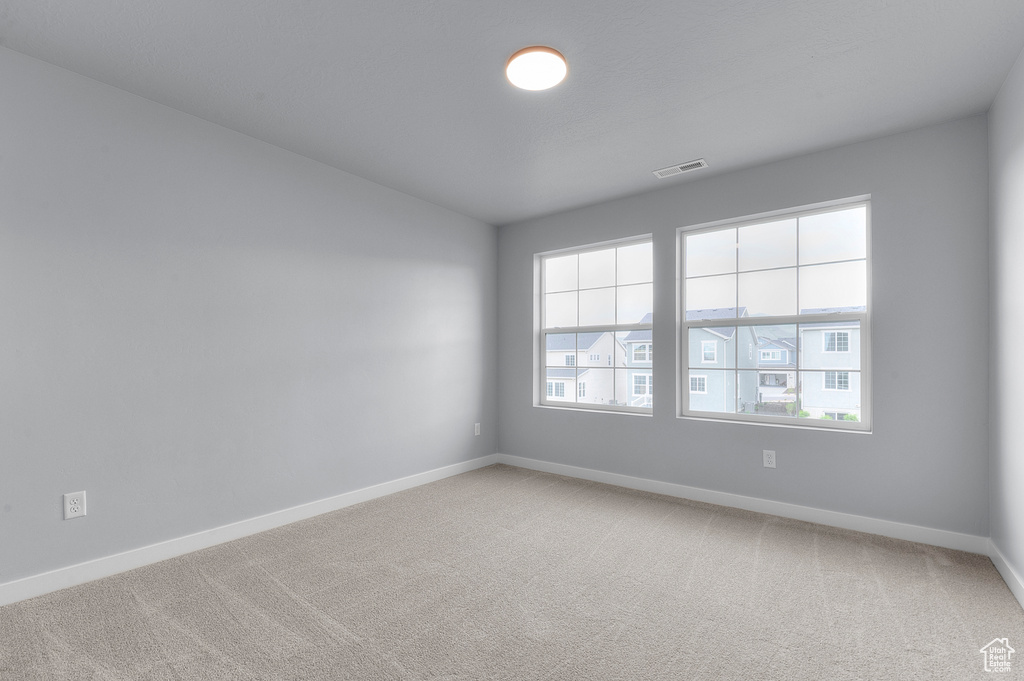 Empty room with light carpet, plenty of natural light, and baseboards