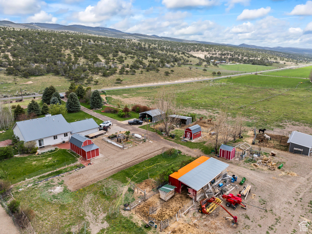 Aerial view with a mountain view and a rural view