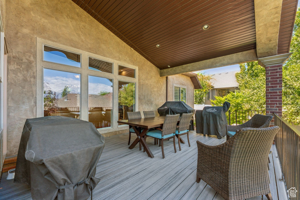 Deck featuring outdoor dining area and area for grilling