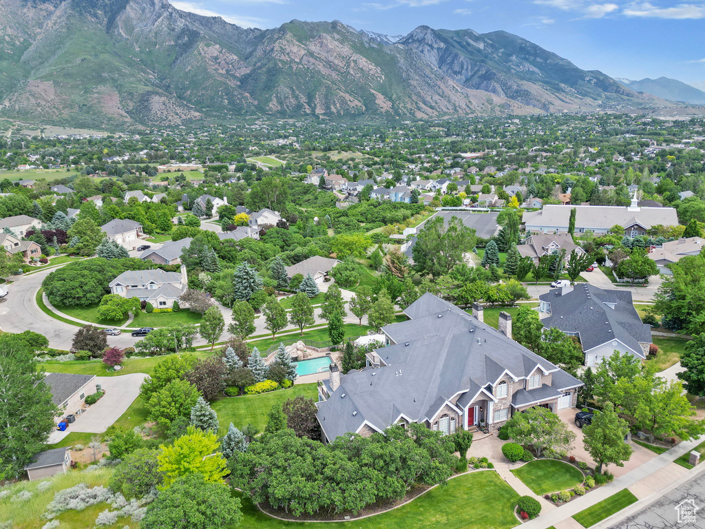 Bird's eye view with a mountain view and a residential view