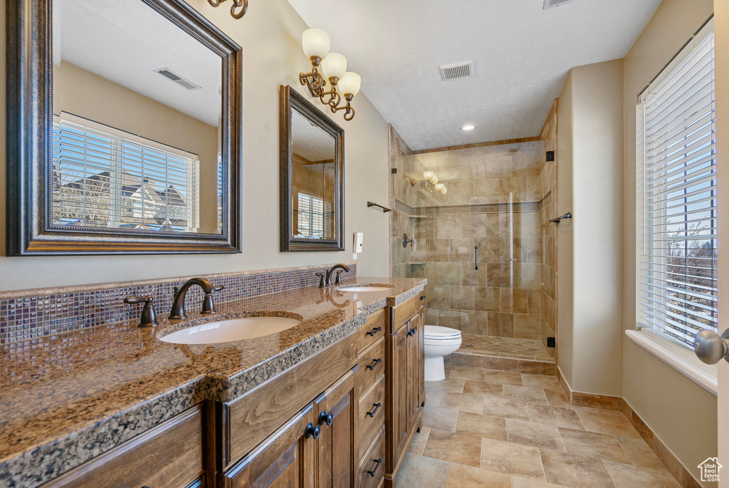 Full bathroom with a sink, toilet, and visible vents