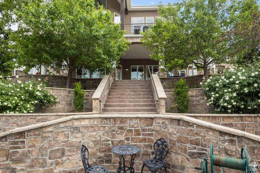 View of patio with stairway