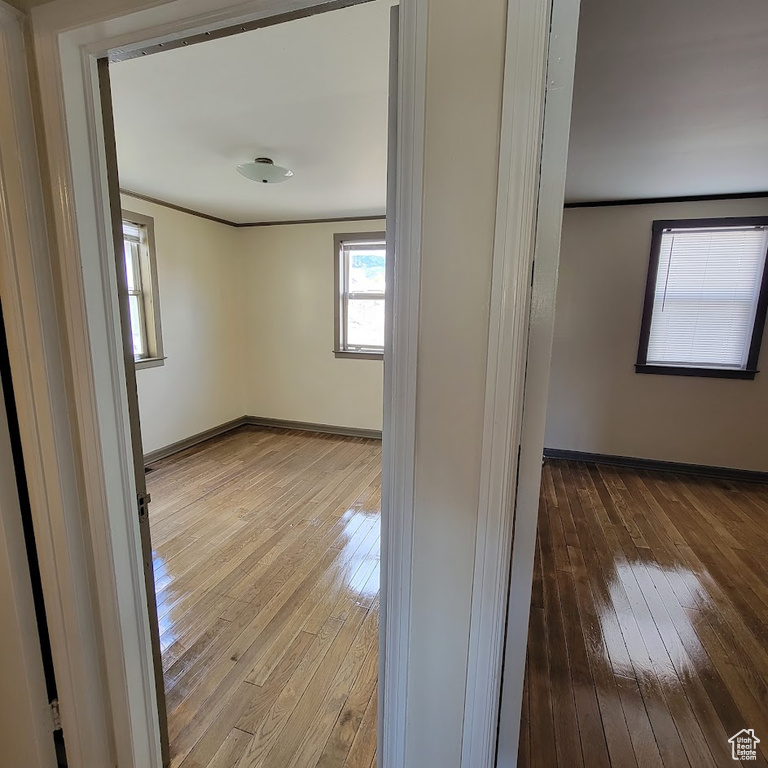 Hallway featuring baseboards and wood-type flooring