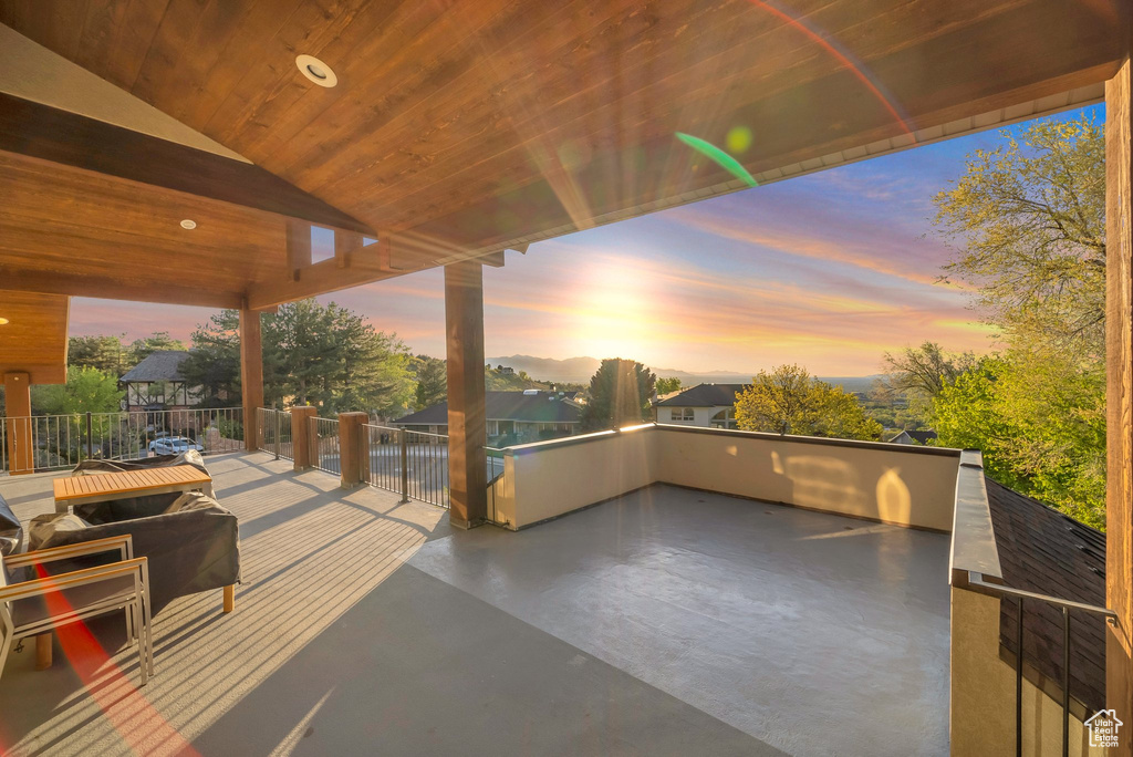 View of patio terrace at dusk