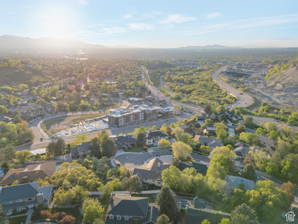 Drone / aerial view featuring a mountain view