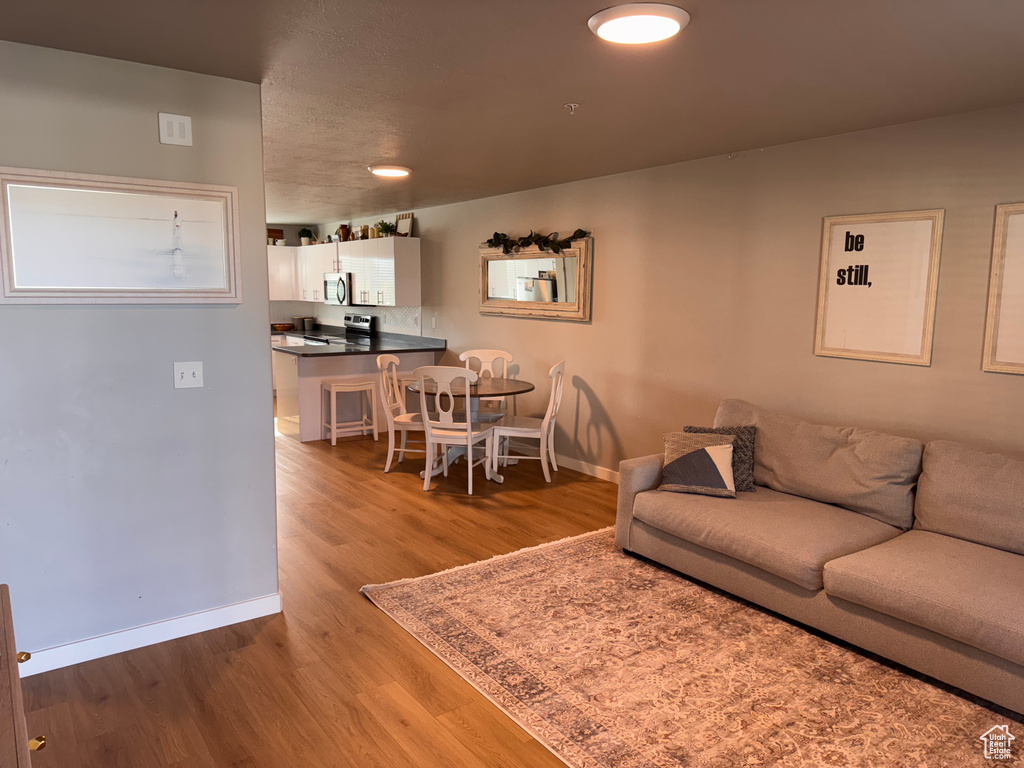 Living room featuring wood finished floors and baseboards