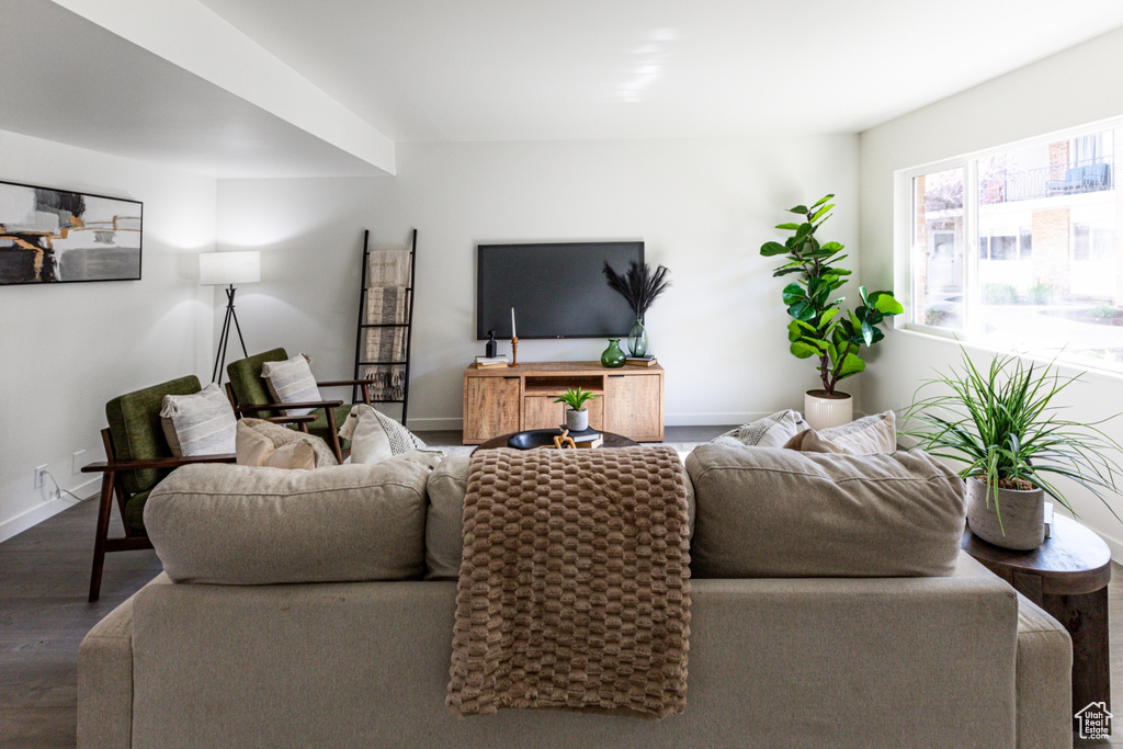 Living room featuring wood finished floors and baseboards