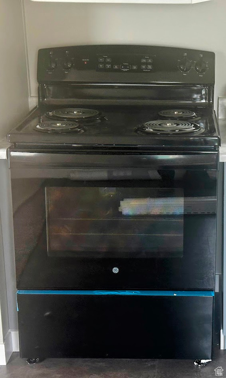 Interior details with black electric range oven