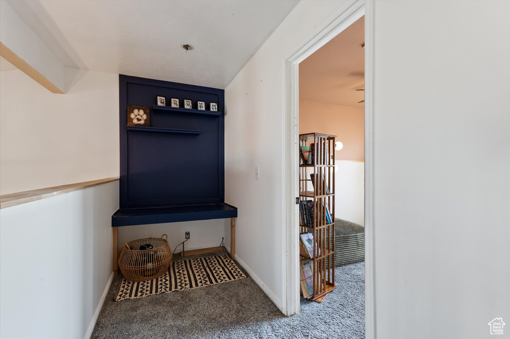 Interior space featuring baseboards and carpet flooring
