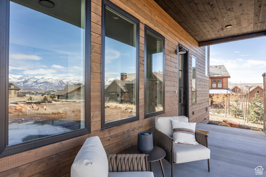 Exterior space with a mountain view